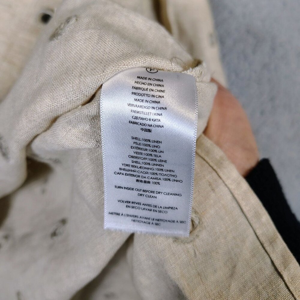 Michael Kors Top Women's Large Tan 100% Linen Sequence Mirror Work Tunic Coastal - Picture 11 of 12